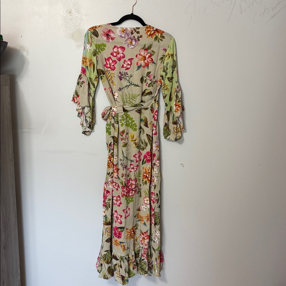 BL-NK Ruth Floral Wrap Maxi Dress Petite XS Boho Ruffle Sleeve Boho - Picture 7 of 7